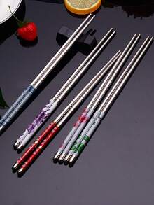 5pcs Stainless Steel Reusable Chopsticks Set, Anti-Scald And Anti-Slip - Multicolor - View 5