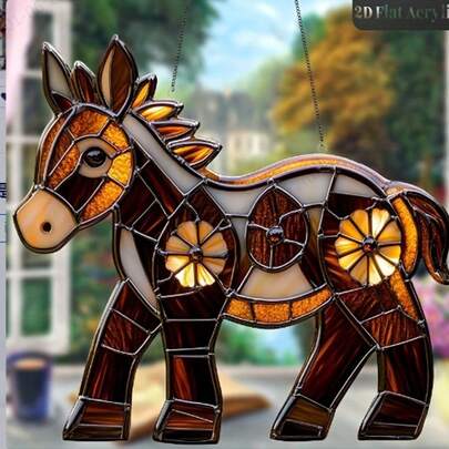 1pc, Acrylic Decorative Suncatchers (9.8" X 9.2"), Curious Little Donkey, Charming Hanging Decoration, Perfect For Adding To Your Living Room, Bedroom, Office, Or Any Space, A Playful Touch For Animal Enthusiasts