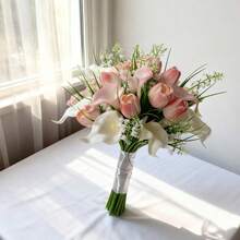 人造花婚礼捧花，新娘捧花，白色马蹄莲花束，派对装饰，婚礼手持捧花，新娘送礼会，婚礼仪式，周年纪念 - 彩色 - 查看 6