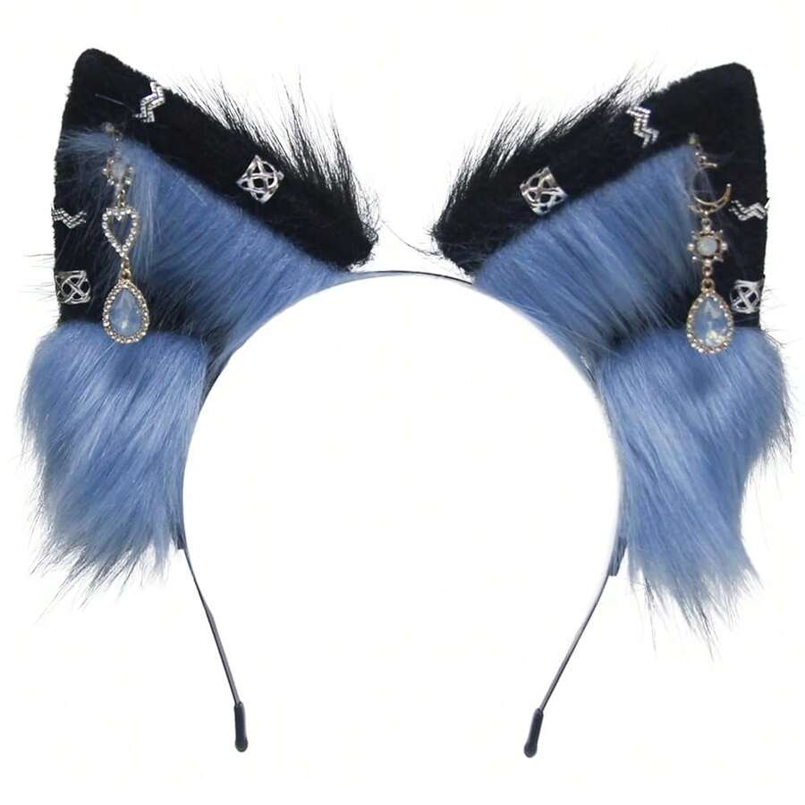 Cat Cosplay Ears Cat Ears Headbands Clips Accessories Punk Gothic Cross EK12-EK28 - Anting Batu Permata BlueTearEk25 - View 1