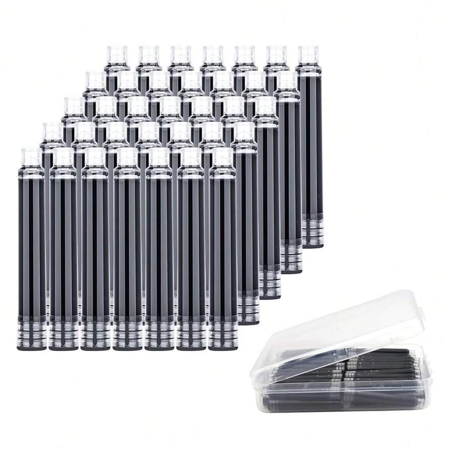 35 Pieces Ink Cartridges For Fountain Pen With Storage Box, 3.4 Mm Bore Diameter, Black - 黑色的 - 查看 1