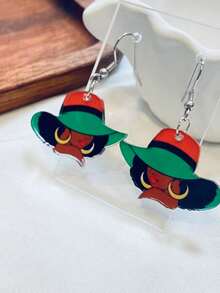 1 Pair Of Elegant And Sexy Women's Pendant Earrings, Acrylic Printed Design, Stainless Steel Ear Hooks, Lightweight And Stylish, Suitable For Everyday Wear, Parties, Celebrations, Holiday Gifts, Christmas And Other Occasions. - A - Xem 3