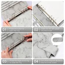A5 Binder 6 Ring Personal Planner Budget Cover Marble Gray Notebook For Filler Loose Leaf Paper - 大理石灰 - 查看 6
