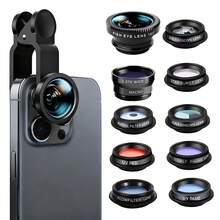 Kit de lentes para cámara de smartphone 7 en 1, lente gran angular 0.67X y lente ojo de pez 180°, caleidoscopio, estrella, compatible con la mayoría de smartphones - Juego 10 en 1 - Ver 2