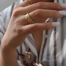Nuevo anillo de piedra natural impermeable, anillo de ágata de color dorado vintage para mujer, regalo de joyería - Anillo A - Ver 7