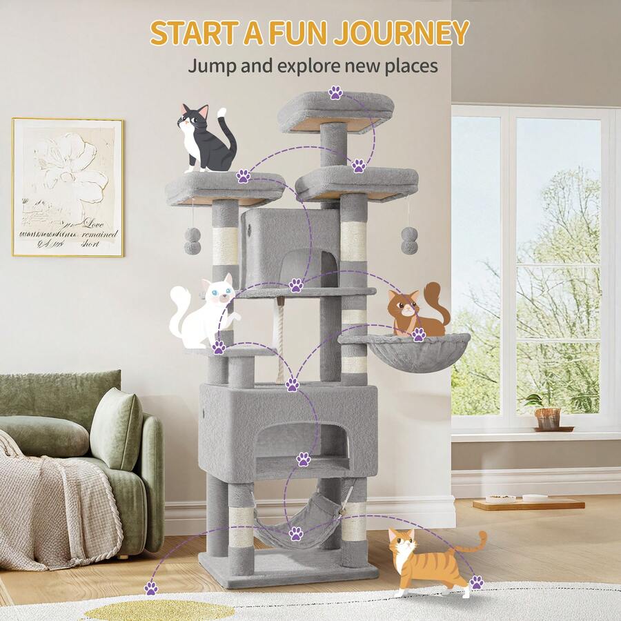Picture of HEXCELEN Cat Tree For Indoor Cats, 176cm Large Cat Tower, Multi-Layer ...