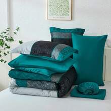 7 Piece Queen King Size Comforter Set Teal Blue Boho,Soft Bed In A Bag Bedding Sets Striped Comforters With Plaid Bed Set With Sheets For Wedding Items,Valentines Day Home Bed Room Decor,Easter Gifts,All Season - Teal Blue-1525 - View 6