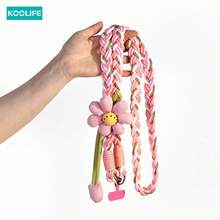 Koolife 向日葵图案斜挎手机挂绳，三股扭纹编织宽幅面料，INS风耐用防磨带，户外防丢免提挂绳，适合日常使用和旅行，兼容所有安卓及大多数智能手机，送给母亲、家人、朋友的生日、节日礼物 - 彩色 - 查看 11