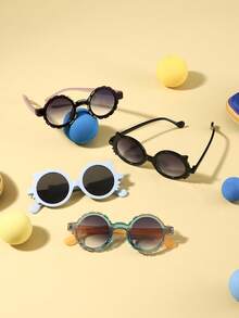 一套4副，男女童6-12岁聚碳酸酯圆形镜框眼镜，甜美可爱百搭复古时尚眼镜，适合户外旅行派对佩戴，附赠眼镜盒 - 彩色 - 查看 6