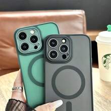 Funda Translúcida Mate Para Magsafe Para iPhone 16 15 Pro 14 13 12 11 Pro Max Cubierta de Carga Inalámbrica Magnética Protección de Lente - Verde Oscuro - Ver 6