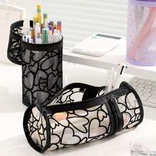 Mesh Cylindrical Storage Bag, Cosmetic Storage Bag Round Makeup Brush Storage Bag, Large Capacity Cosmetic Storage Bag Large Capacity Vertical Transparent High-End Stationery Box Cylindrical Student Pen Holder Bag New Year Gift, Valentine's Day Gift, Women's Day Gift - Multicolor - View 6