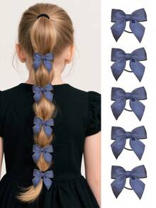 5pcs Kids/Youth Black Bow Hair Ties, Suitable For Everyday Use - Black - View 8