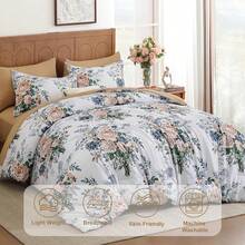 7 Pieces Purple Floral Comforter Set King Size, Soft Microfiber Camel Bed In A Bag Comforter Set With Sheets For All Season,Home ,Bedroom Decor ,Perfect Gift For Valentine's Day, Women's Day & Weddings ,Essential Household Supplies - Lạc đà - Xem 3