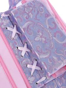 胸衣式束身胸衣，提花胸部支撑上衣，无肩带提拉设计，复古塑身衣，束腰带，下胸式束身胸衣，系带可调节 - 淡紫色 - 查看 7