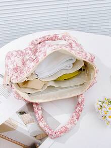 1pc Pink Printed Children's Travel Bag Features A Convenient Handle And Crossbody Strap, Making It Lightweight And Easy To Carry. It Can Be Hung On A Suitcase Or Worn Crossbody. Made From Easy-To-Clean Materials, This Stylish And Lightweight Children's Travel Organizer Can Hold Children's Daily Necessities, Changes Of Clothes, Socks, Shoes - Multicolor - View 4