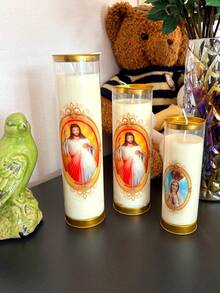 7-Day Burning Religious Candles, Custom Church Candles - White - View 2