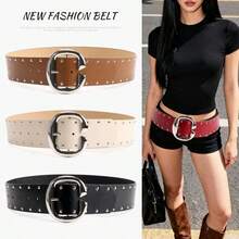 1件朋克风C型扣女士腰带，美式性感铆钉装饰裙裤腰带，加厚腰带 - 彩色 - 查看 6