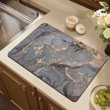 1pc White Marble Print Kitchen Counter Mat, Dish Drying Mat, Coffee Bar Mat, Kitchen Countertop Mat, Drainage Mat, Utensil Drying Mat, Suitable For Kitchen, Dining Room, Patio Dining Table Decor, Kitchen Supplies - Multicolor - View 15