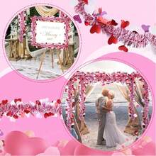 Valentine's Day Red White Pink Heart Fringe Streamers Foil Tinsel Ribbons For Wedding Bedroom Party Venue Atmosphere Decoration Bridal Shower Engagement Birthday Celebration Romantic Home Festive Decor Supplies - 紅色 - 查看 6