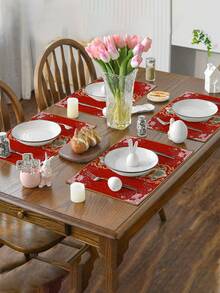 4/6pcs Chinese Dragon Pattern Chinese New Year Style Placemats, Heat Insulation Pads, Dining Table Decor, New Year Party Tableware Coasters, Modern Home Decor Linen Placemat Accessories - Multicolor - View 4