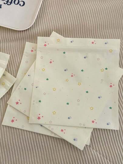 10pcs Cream-Colored Star Shaped Thick Hair Ties, Packaged In Plastic Resealable Bags