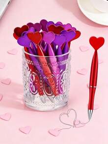 3pcs/Set Creative Heart-Shaped Ballpoint Pen Set, Love Theme Pens, Office Supplies, Perfect Valentine's Day Gift For Boyfriend/Girlfriend, Office Supplies, Study Supplies, Wedding Supplies, Valentine's Day Gift, Romantic Gift, Valentine's Day - Multicolor - View 1