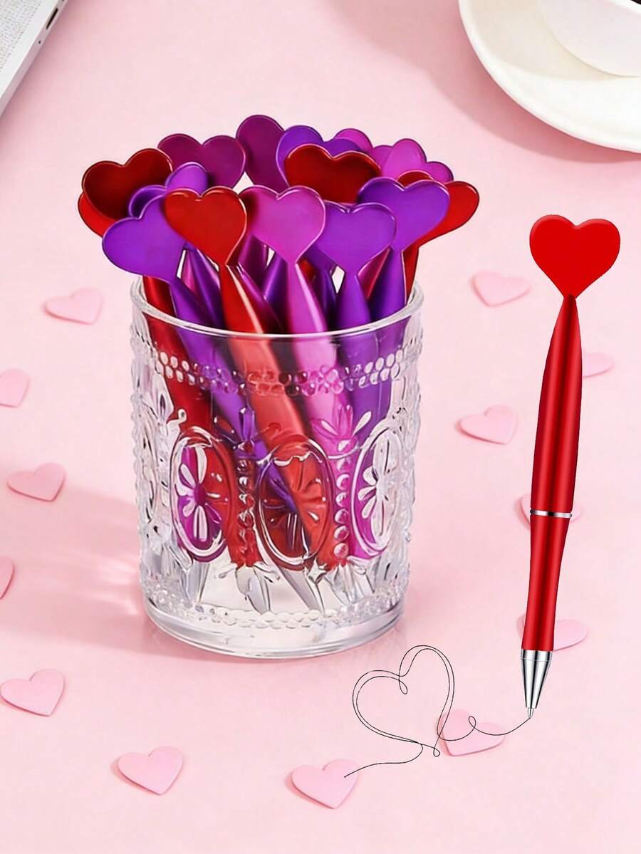 3pcs/Set Creative Heart-Shaped Ballpoint Pen Set, Love Theme Pens, Office Supplies, Perfect Valentine's Day Gift For Boyfriend/Girlfriend, Office Supplies, Study Supplies, Wedding Supplies, Valentine's Day Gift, Romantic Gift, Valentine's Day - Multicolor - View 1