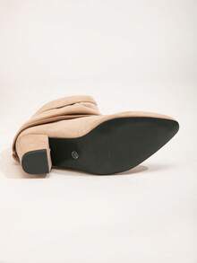 Women's Fashion Wide Width Faux Leather Tall Boots, Holiday Vacation Atmosphere, Folding Shaft, Chunky Heel, Black Sexy Outdoor High Heel Ankle Boots, Wide Leg High Heel Boots, Women Wide Calf Boots - Apricot-colored Short Cloth - View 7