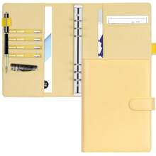 A5 6 Ring Planner Budget Refillable Cover Makaron Yellow Notebook PU Leather Binder For Women - 馬卡龍黃 - 查看 1