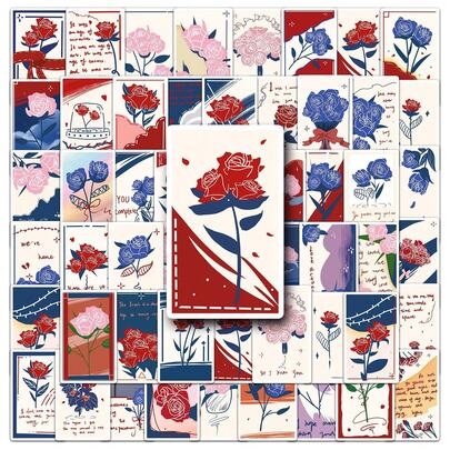 50 Ins Original Flower Bookmark Cartoon Sticker Retro Rose Diy Hand Account Notebook Goo Card Material Decoration