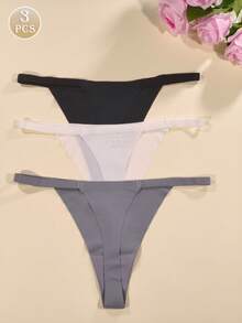 3pcs Women's Sexy Low Waist Thong Panties, Ultra-Thin Soft & Comfortable - Multicolor - View 1
