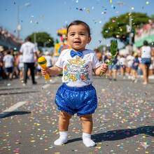 Kit Body Personalizado Carnaval Bebê – Fantasia Infantil com Nome - Azul - Visão 3