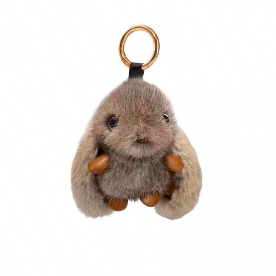 Llavero de Peluche Diseño Conejo gris Suave con Anillo Dorado para Bolso y Llaves 11cm