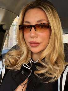 1副迷你半框黑色玳瑁纹女士时尚眼镜，专属海滩旅行配件，户外街头风眼镜，复古日常百搭眼镜 - 豹紋 - 查看 3