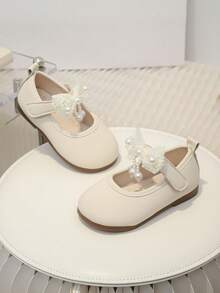 1 Pair Baby Girl Lace Pearl Bow Comfortable Low Vamp Flat Casual Shoes, Suitable For Daily Outdoor Wear, All Seasons - Beige - View 6