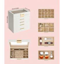 BOOVO 女士首饰盒，5-6 层大容量首饰收纳盒 - 透明盖方便展示，5-6 个抽屉方便有序收纳 - 适用于戒指、项链和手镯 - 柔软绒面内衬 - 仿皮材质，化妆间装饰 - 彩色 - 查看 11