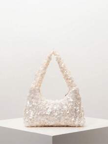 Solid Fluffy Soft Candy Color Satchel Bag, Y2K Style Faux Fur Tote Bags For Ladies, Party Bag, Party Dresses For Women, Winter Fur Purse, Suitable For Commuting, Work, Gatherings, Parties, Perfectly Matching With Fall Outfits Womenfall Clothes For Women, New Arrival Fur Bag For Women - 米色 - 查看 6