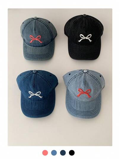 Gorra de béisbol de ala ancha de denim con borde de encaje suave y azul, gorra de béisbol vaquera lavada con adorno de lazo para mujer, rostro pequeño y dulce, gran circunferencia de cabeza, sombrero de ala versátil, nueva gorra vintage linda y al aire libre con ala extendida