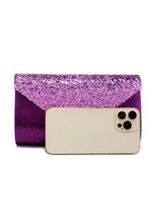 Shiny Evening Clutch, Elegant Fashion Envelope Bag, Ladies Wedding Party Handbag - Purple - View 4