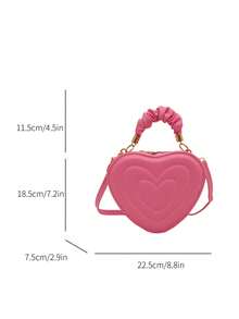 New Stylish Crease Simple Heart-Shaped Cute Solid Color Pleated Handbag, Shoulder Bag, Crossbody Bag For Shopping - Pink - View 2