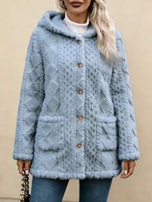 2026 Spring New Women's Comfortable Artificial Fur Spring And Winter Jacket, Valentine's Day Fashion Jacket Single Item, Front Button And Pocket Long Casual Style, Solid Color, Button Design, Suitable For Cold Weather, Winter Casual | Button Jacket | Durable Jacket, Women's Spring Plush Cardigan Coat, Women's Winter Clothing, Women's Jacket, Women's Winter Jacket, Women's Wool Jacket - 藍色*旗艦升級款 - 查看 3