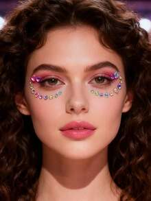1/2PCS 3D Face Rhinestone Stickers,Golden Tear&Color Pendant Crystal Tear Eye Rhinestone Bright Party Makeup Decoration, Y2K Music Festival Flash Accessories, Jewel Decor For Face, Body, Nail, Hair,Suitable For Women Dating Use,Concert Look,Face Gems - Gold - View 11