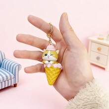 Miniso Móc khóa 3D hình kem hồng Mofusand, chất liệu PVC, hình mèo lè lưỡi nheo mắt + kem 3D, nhỏ gọn và dễ mang theo, thích hợp làm phụ kiện chìa khóa/trang trí ba lô/móc khóa dễ thương mang theo hàng ngày (1 chiếc) - Hồng - Xem 5