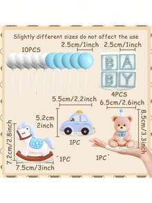 1 Set Blue Bear Cake Toppers, Blue & Gold Ball Cake Decorations, Baby Christening Birthday Cake Decor, Baby Shower Cake Decor, Reusable (Do Not Directly Contact The Cake, Please Use With White Tube And Tray, Do Not Touch The Surface Of The Ball) - Multicolor - View 2