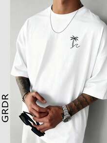 GRDR 男士圆领时尚棕榈树印花短袖T恤，休闲& - 白色 - 查看 3
