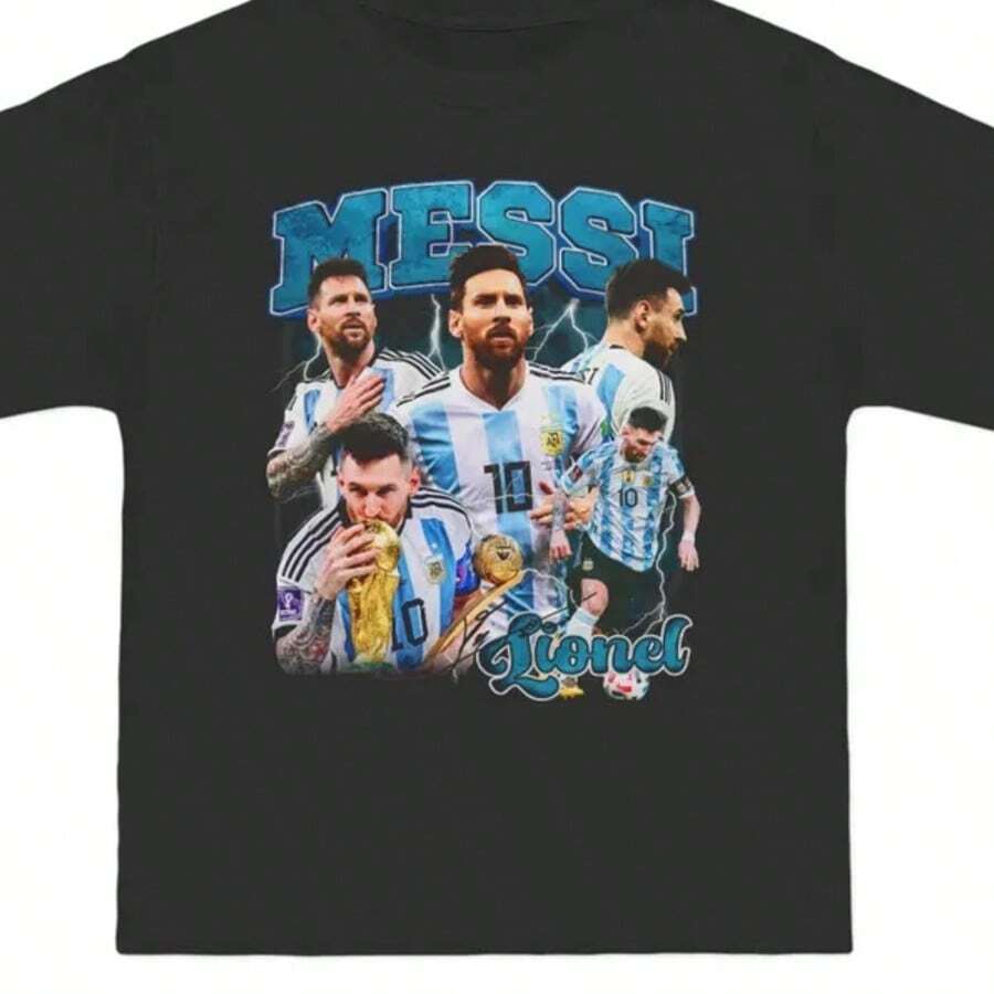 Lionel Argentina Graphic T-Shirt _ World Cup Legend Tee _ Oversized Soccer Shirt _ Retro Albiceleste Streetwear - màu đen - Xem 1