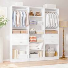 VOWNER Modular Closet System With Drawers, 24.8" Closet Organizer With Hanging Rods & Shelves, 5 Styles, Walk-In Tall Storage Cabinet Unit, Wood Wardrobe Organizer For Entry, Bedroom, Living Room - 白色 - 查看 16