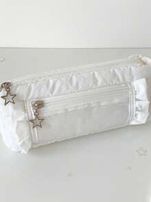 1pc Girly High-Quality Lace Pencil Case, Student Stationery Storage Bag, Cute Portable Cosmetic Bag, Makeup Brush Holder, Lipstick Pouch, Multi-Functional Storage Bag, Unique Star-Shaped Zipper Design, Suitable For Storing Stationery, Lipstick, Makeup Brushes, Lip Gloss, Keys, Coins, Ideal Gift For Girlfriend, Back To School, Birthday, Bridesmaid, Travel, Dorm, School