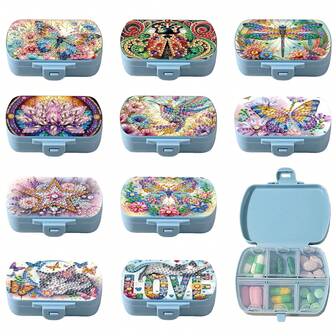 1个/10个瓢虫图案钻石画套装，方形药盒，6格迷你便携旅行药品收纳盒，适合户外运动、商务旅行或手提包药品收纳，维生素多格整理盒，防水，独特的节日礼物，生日、母亲节、圣诞节、新年、情人节、复活节