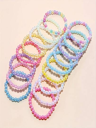Bộ 17 vòng tay hạt acrylic nhiều màu sắc ngẫu nhiên, thích hợp làm quà tặng sinh nhật, quà cho các bữa tiệc ngày lễ cho bé gái.